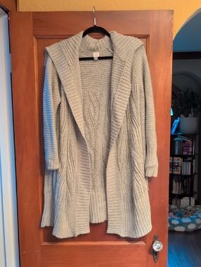 a new day Light Gray Hooded Cable Cardigan